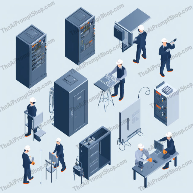 AI Midjourney Prompt for Isometrics - B46s -  Electricians at Work