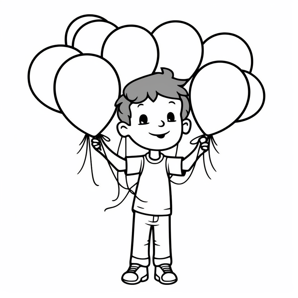 AI Midjourney Prompt for Coloring Page - Happy Child with Balloons