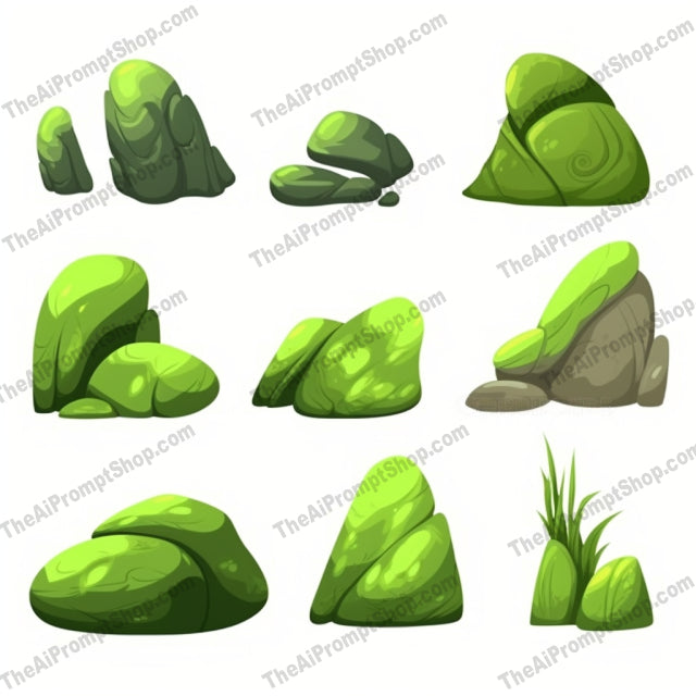 AI Midjourney Prompt for Futuristic Green Rocks on White