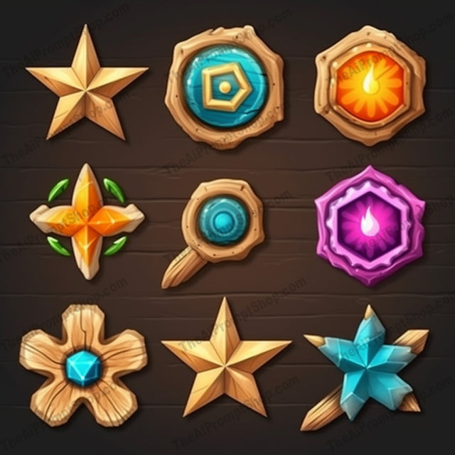 AI Midjourney Prompt for Ornamental Wooden Game Icons