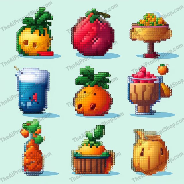 AI Midjourney Prompt for Pixel Food and Drink Set