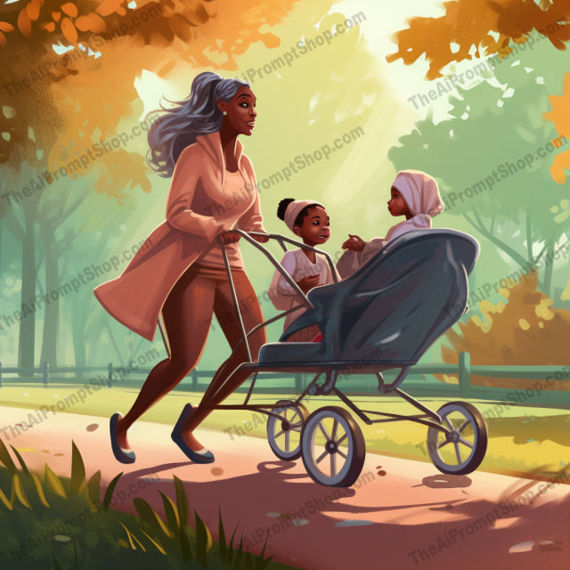 AI Midjourney Prompt for C215 - Storybook Illustrations - Park Stroller Scene