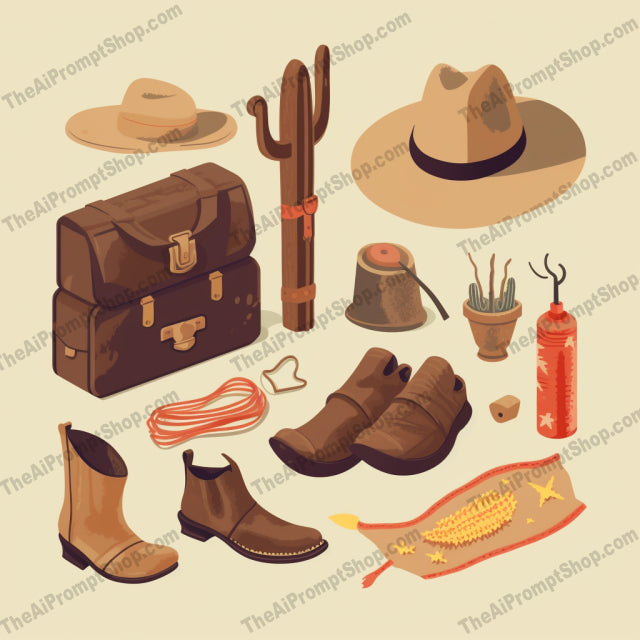 AI Midjourney Prompt for Game Assets - B181s -  Cowboy Accessories