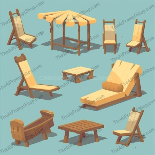 AI Midjourney Prompt for Isometrics - B188s -  Beach Furniture Icons