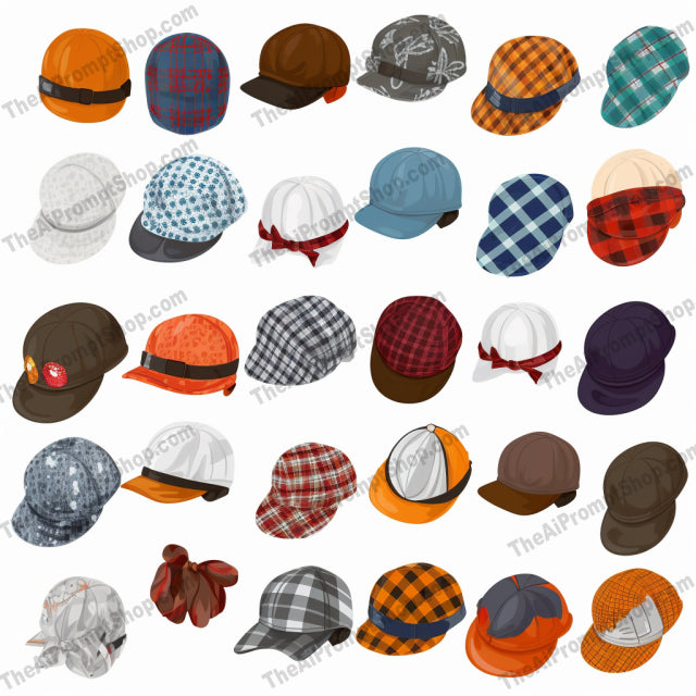 AI Midjourney Prompt for Clothing And Accessories - B266s -  Playful Hat Set