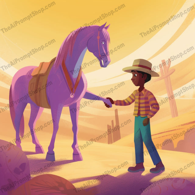 AI Midjourney Prompt for C19 - Storybook Illustrations - Kid and Horse in the Ground