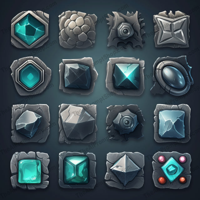 AI Midjourney Prompt for Blue Stone Game Icons