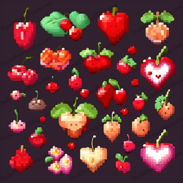 AI Midjourney Prompt for Pixel Art Hearts and Cherries