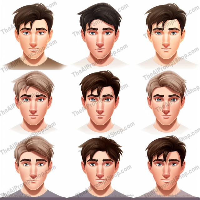 AI Midjourney Prompt for Character Art - B180s -  Mens Facial Expressions