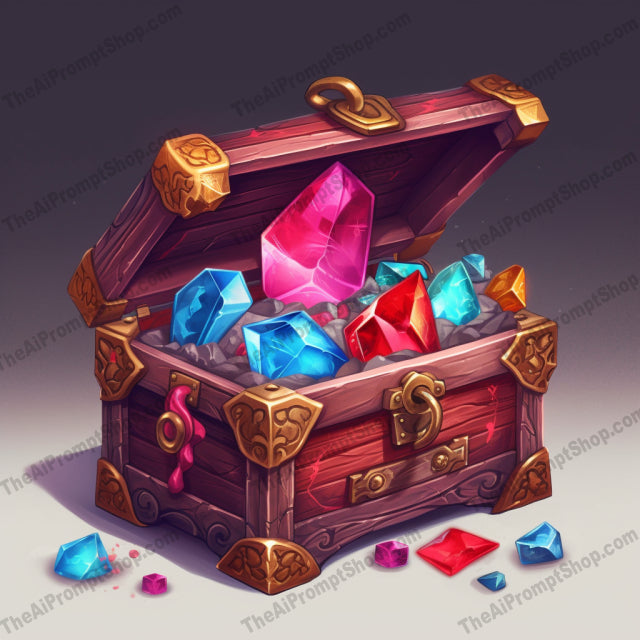 AI Midjourney Prompt for Shaded Treasure Chest with Gems