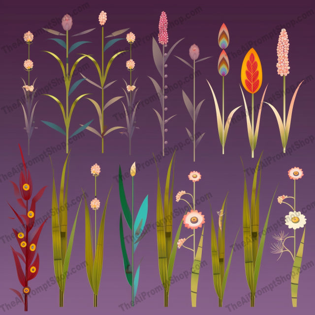 AI Midjourney Prompt for Cartoonish Cattails Set