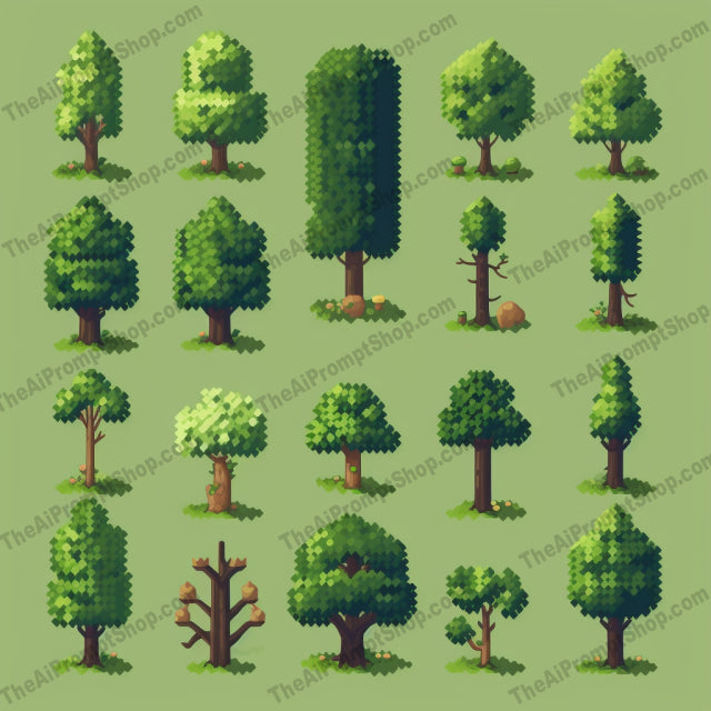 AI Midjourney Prompt for Pixel Trees and Grass