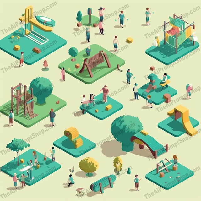 AI Midjourney Prompt for Isometrics - B243s -  Isometric Park Play Set