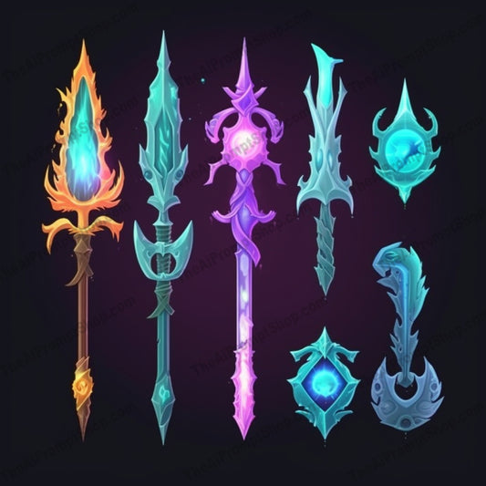 AI Midjourney Prompt for Bioluminescent Weapon Set for Wizardcore