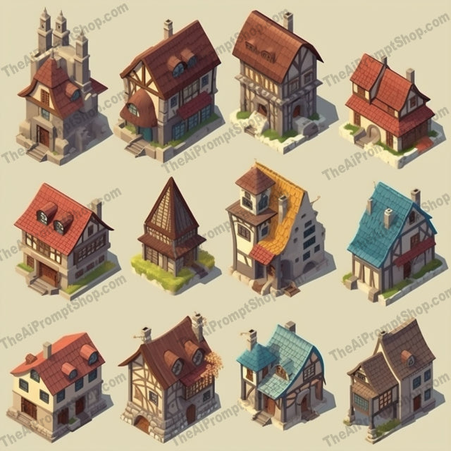 AI Midjourney Prompt for Polygonal Medieval Buildings