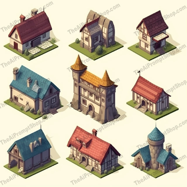 AI Midjourney Prompt for Polygonal Medieval Buildings