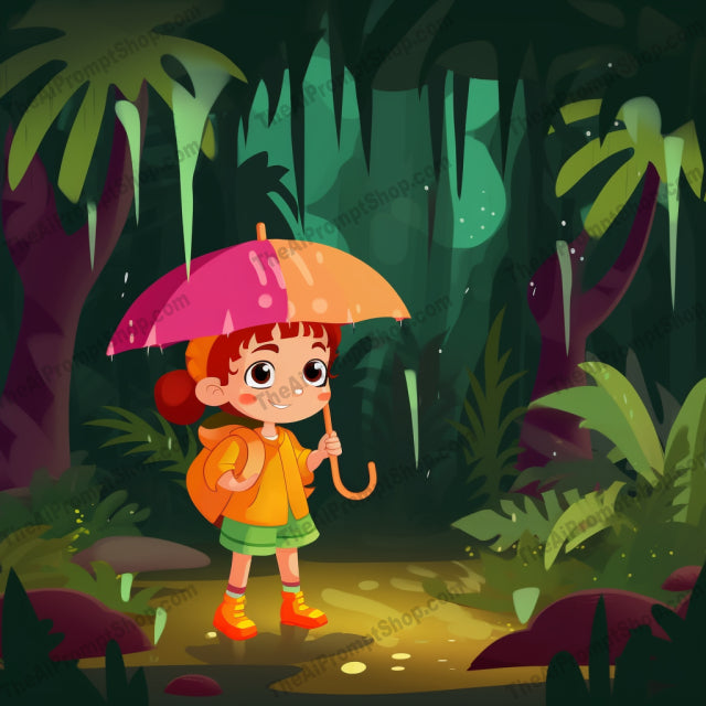 AI Midjourney Prompt for C243 - Storybook Illustrations - Animated Rainy Day Girl