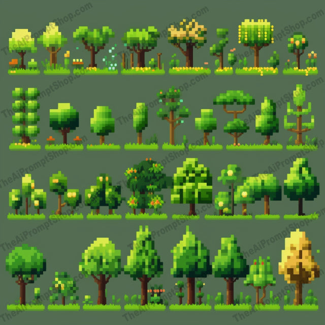 AI Midjourney Prompt for Pixel Trees and Grass