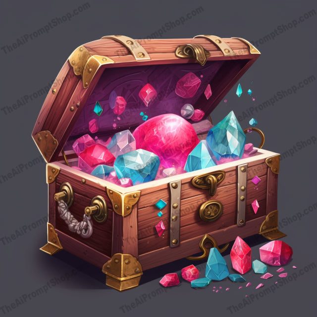 AI Midjourney Prompt for Shaded Treasure Chest with Gems