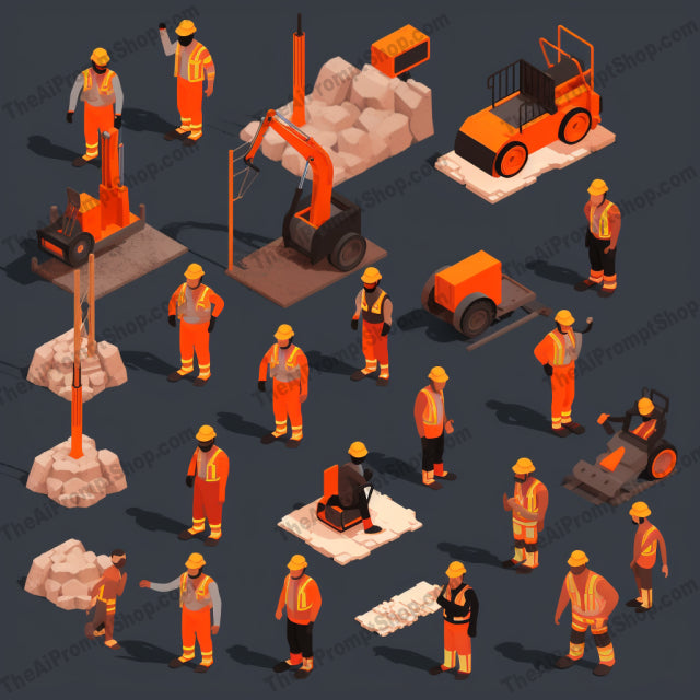 AI Midjourney Prompt for Isometrics - B44s -  Isometric Builders in Suits