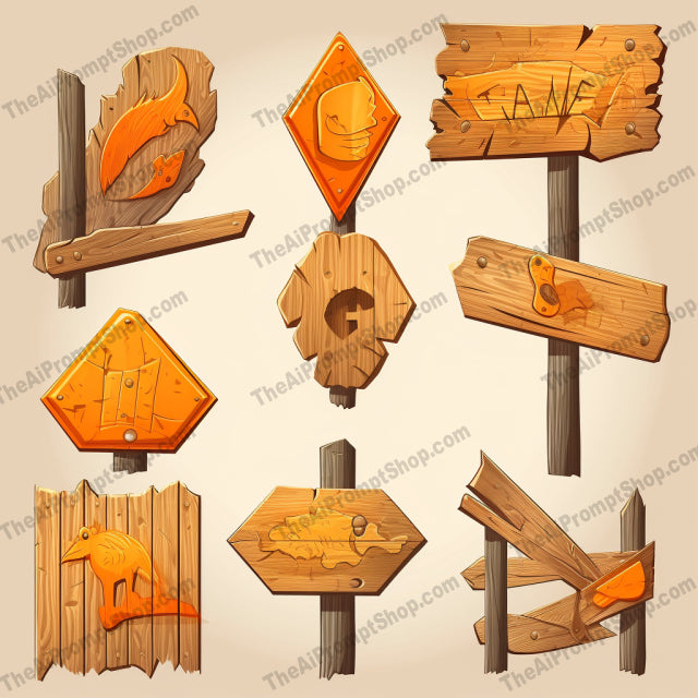 AI Midjourney Prompt for Cartoonish Wooden Signs