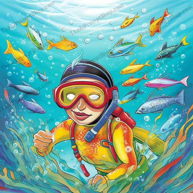 AI Midjourney Prompt for C193 - Storybook Illustrations - Scuba Watercolor Illustration