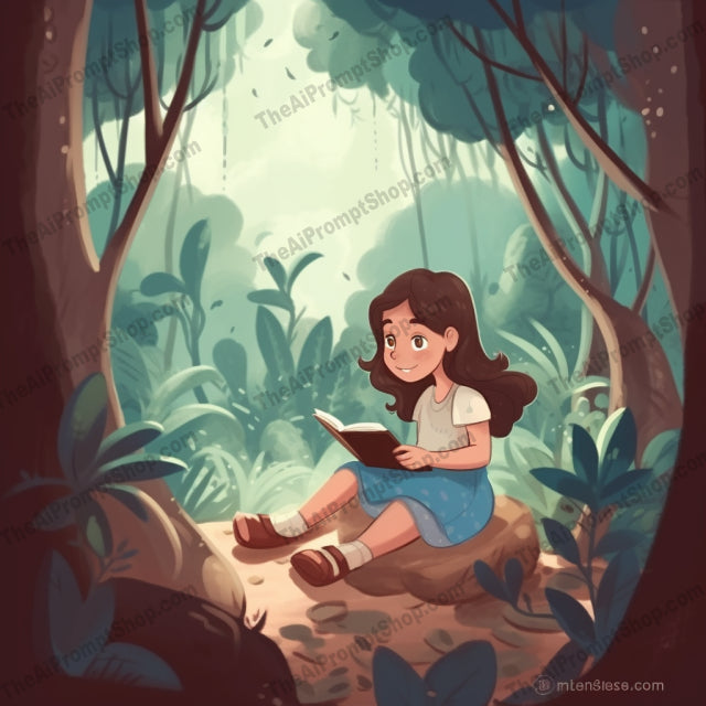 AI Midjourney Prompt for C208 - Storybook Illustrations - Dreamy Forest Reading