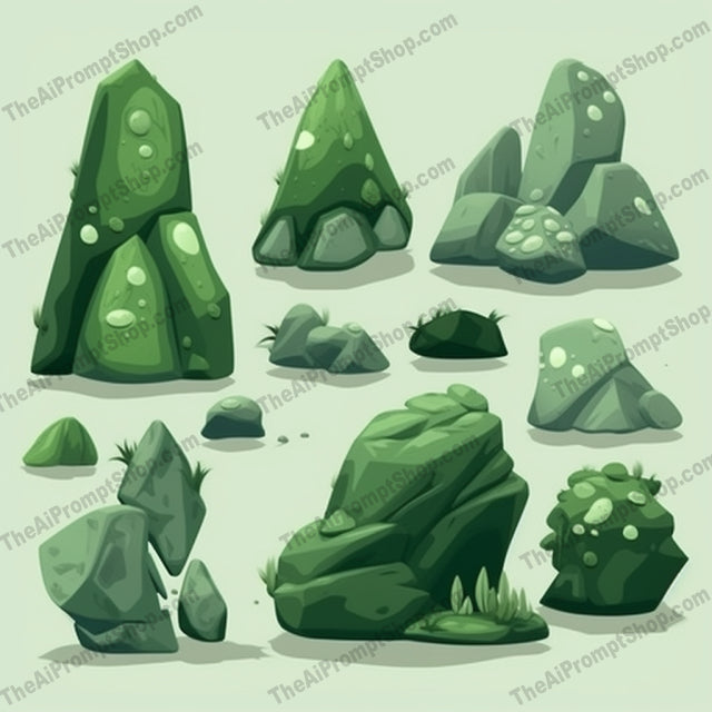 AI Midjourney Prompt for Modular Green Rocks and Lawns