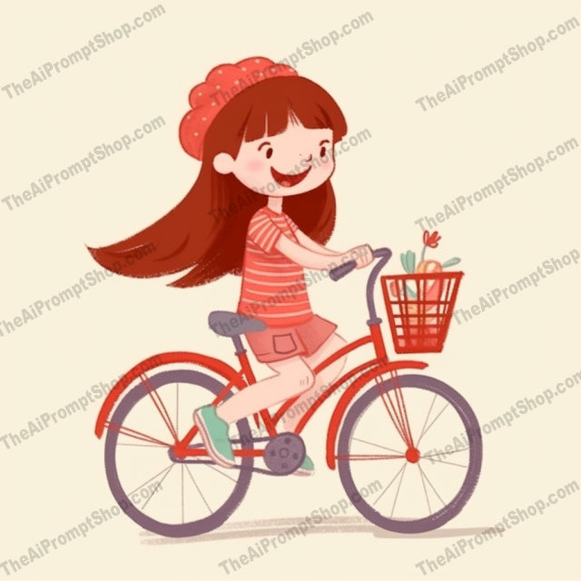 AI Midjourney Prompt for C223 - Storybook Illustrations - Witty Red Bicycle Ride