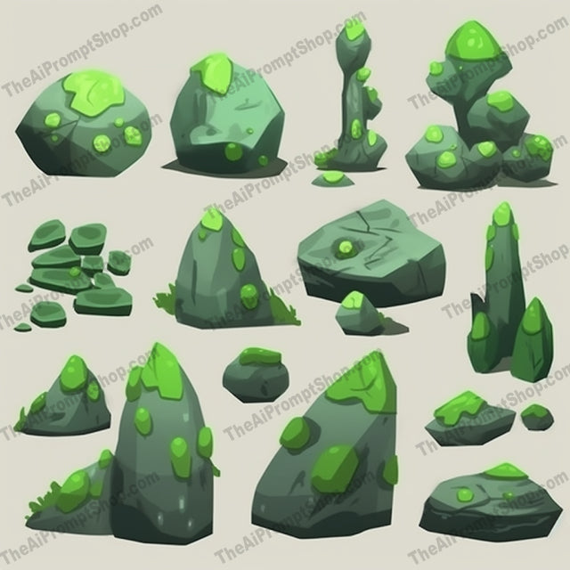 AI Midjourney Prompt for Modular Green Rocks and Lawns