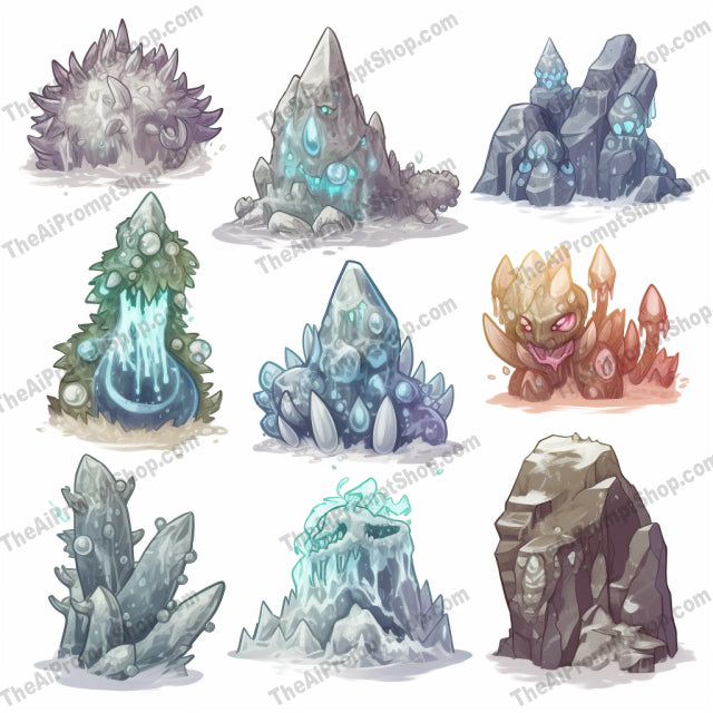 AI Midjourney Prompt for Aquamarine Frozen Monster Shapes