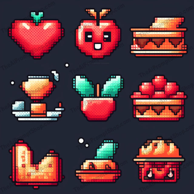 AI Midjourney Prompt for Pixel Retro Food Icons