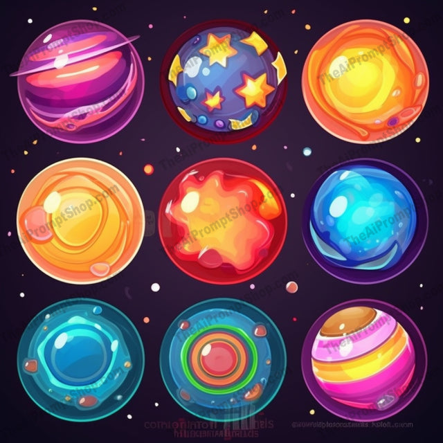 AI Midjourney Prompt for Candy-Coated Cartoon Planets