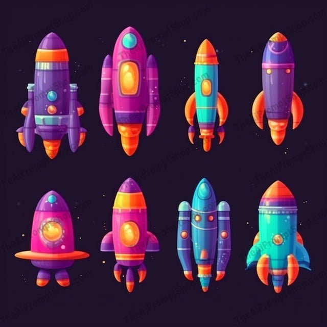 AI Midjourney Prompt for Colorful Rocket and Spaceship Set