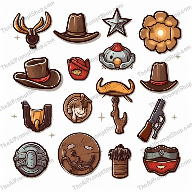 AI Midjourney Prompt for Game Assets - B183s -  Western Vector Icons