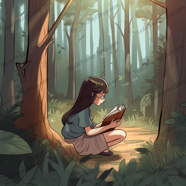 AI Midjourney Prompt for C207 - Storybook Illustrations - Animated Forest Reading