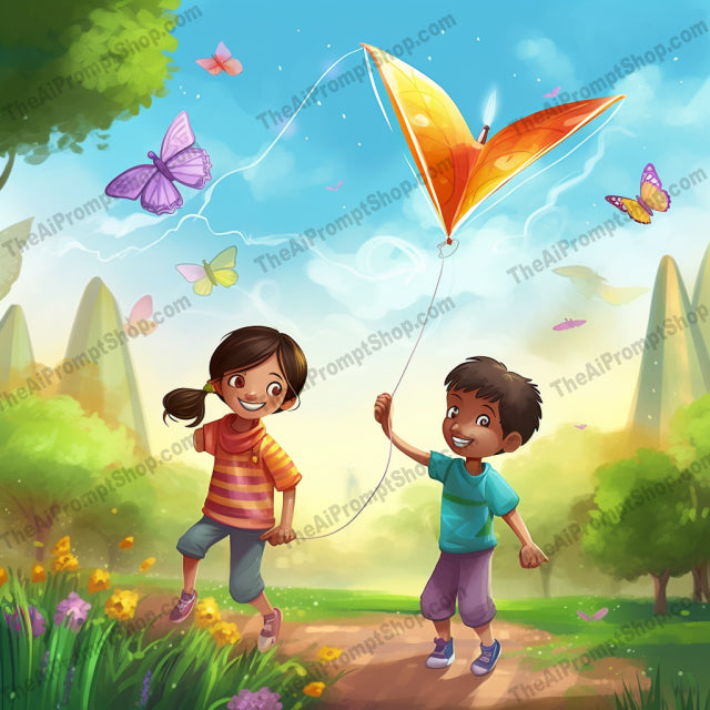 AI Midjourney Prompt for C210 - Storybook Illustrations - Kite-Flying Fun