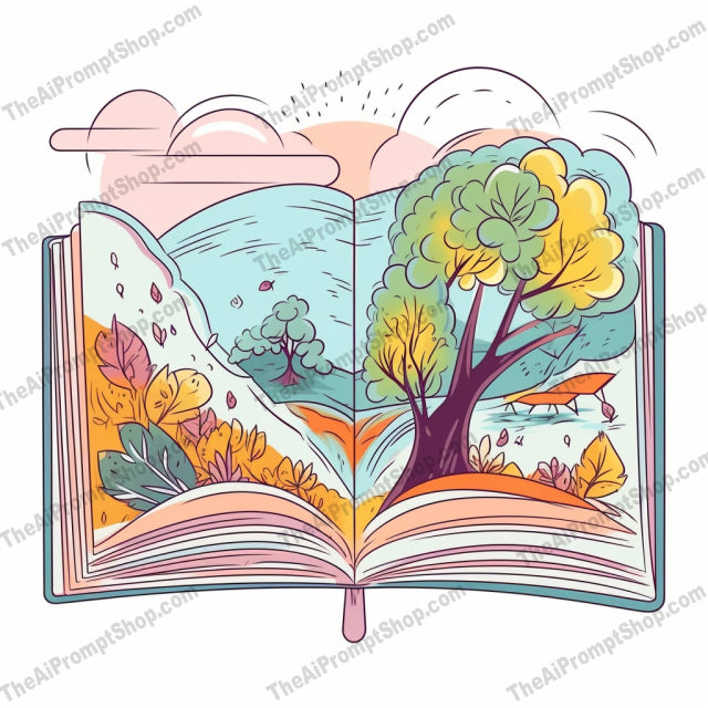 AI Midjourney Prompt for C62 - Storybook Illustrations - Leafy Book Landscapes