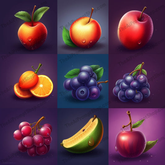 AI Midjourney Prompt for Realistic Fruit Icons