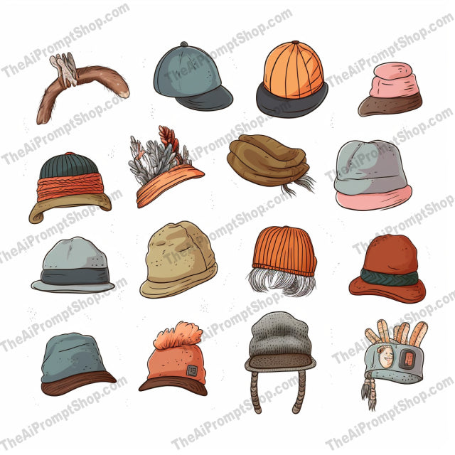 AI Midjourney Prompt for Clothing And Accessories - B268s -  Cartoonish Hats