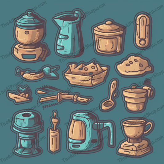 AI Midjourney Prompt for Game Assets - B159s -  Cartoonish Kitchen Icons