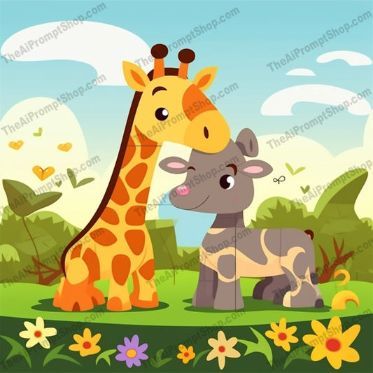 AI Midjourney Prompt for C260 - Storybook Illustrations - Baby Elephant and Giraffe