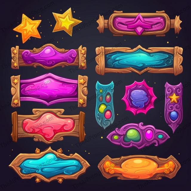 AI Midjourney Prompt for Colorful Woodcarving Game Elements