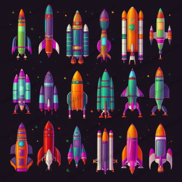 AI Midjourney Prompt for Colorful Rocket and Spaceship Set