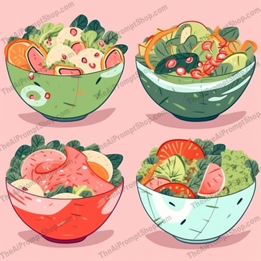 AI Midjourney Prompt for Food - B279s -  Vibrant Salad Bowls