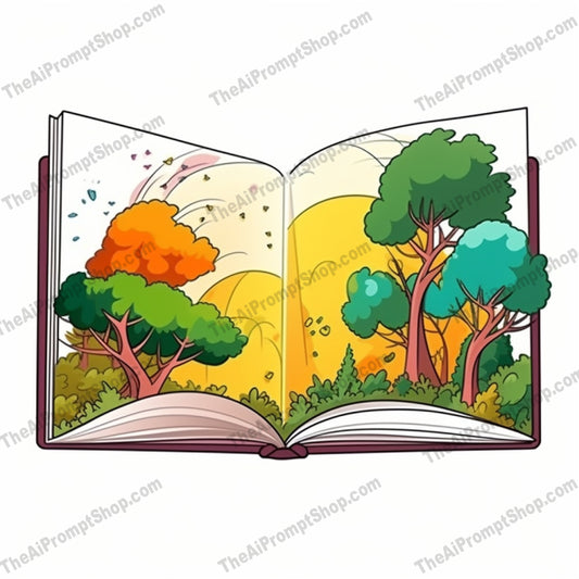 AI Midjourney Prompt for C62 - Storybook Illustrations - Leafy Book Landscapes