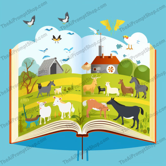 AI Midjourney Prompt for C5 - Storybook Illustrations - Animal Farm Book World