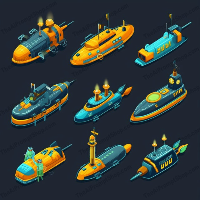 AI Midjourney Prompt for Realistic Submarine Icons