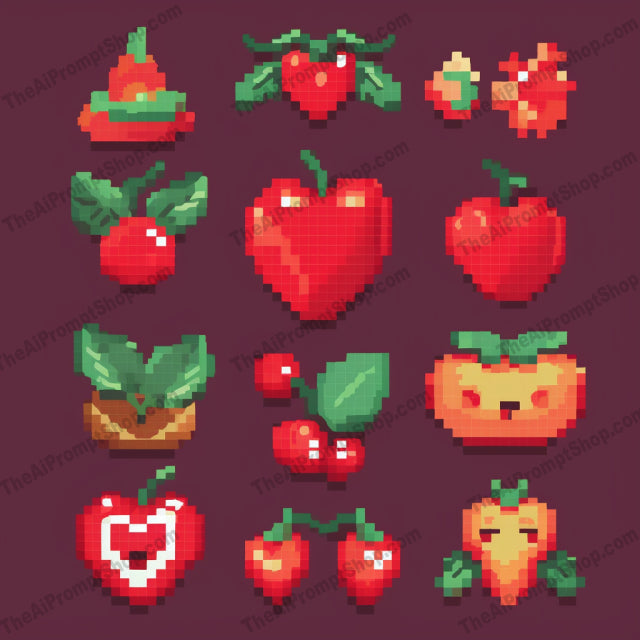 AI Midjourney Prompt for Pixel Art Hearts and Cherries