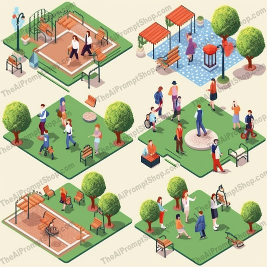 AI Midjourney Prompt for Game Assets - B242s -  Isometric Icons for Park Friends